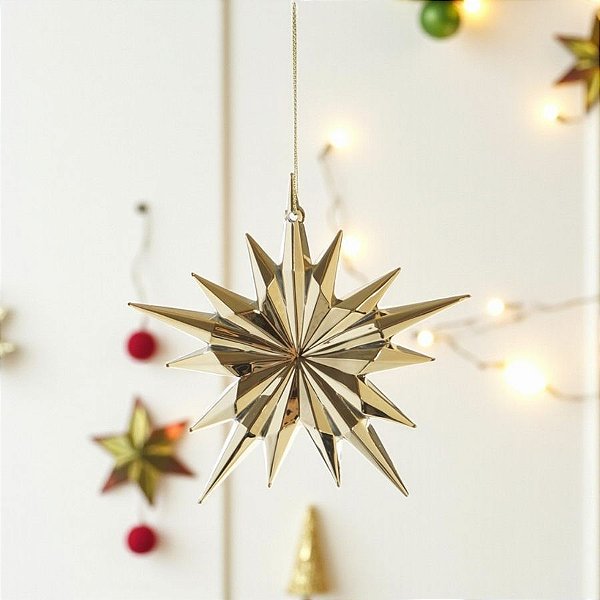Enfeite Decorativo Para Pendurar de Natal - Estrela Natalina Ouro - 11x11cm - 1 unidade - Cromus - Rizzo
