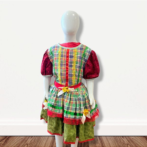 Vestido de Festa Junina Colorido - Xadrez Laço e Girassol - GG - 1 unidade - Rizzo