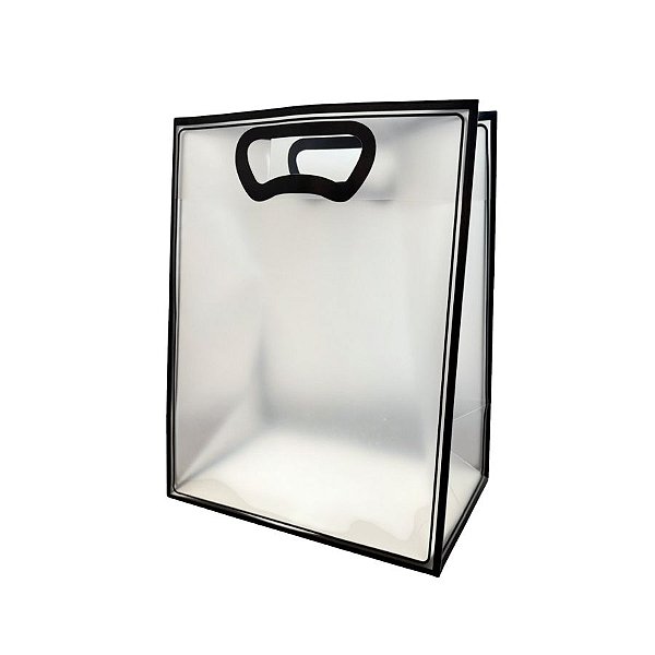 Sacola Transparente Fosca Pvc Alça Plana Preto - 25x15x9cm - 10 unidades - 10 unidades - Cromus - Rizzo