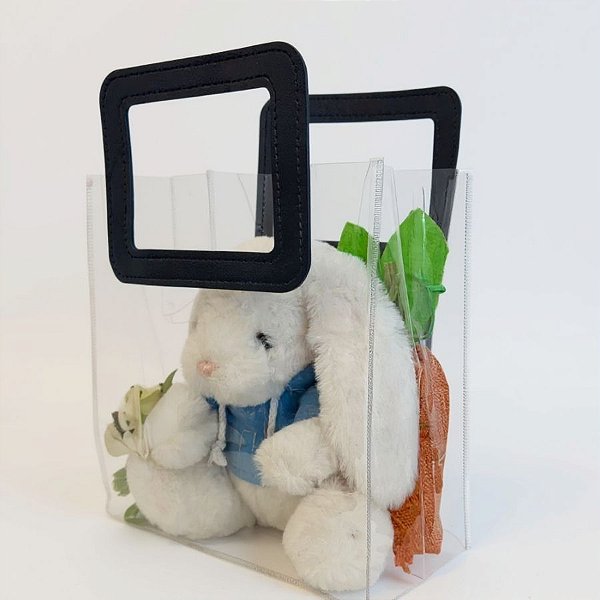 Sacola Transparente PVC com Alça Retangular Couro Azul Escuro - 19,4x17x9cm - 1 unidade - Cromus - Rizzo