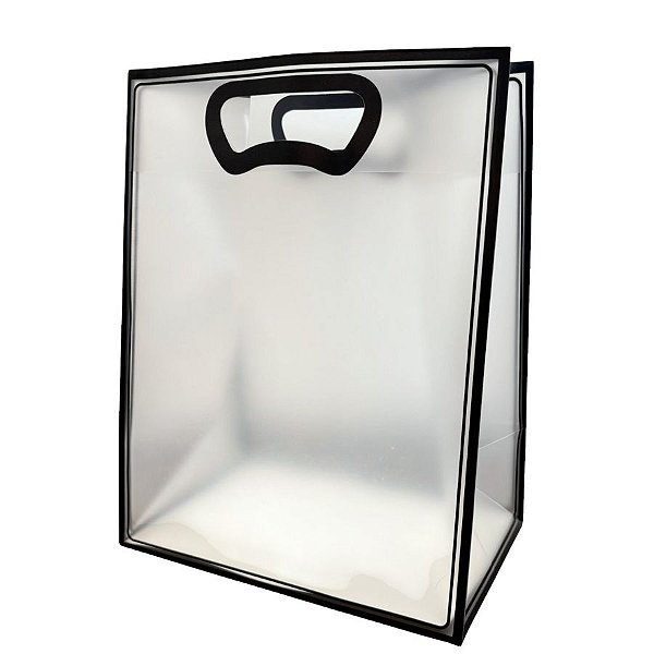 Sacola Transparente Fosca Pvc Alça Plana Preto - 40x30x12cm - 10 unidades - 10 unidades - Cromus - Rizzo