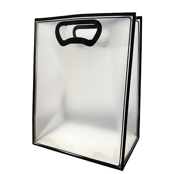 Sacola Transparente Fosca Pvc Alça Plana Preto - 40x30x12cm - 1 unidade - 1 unidade - Cromus - Rizzo