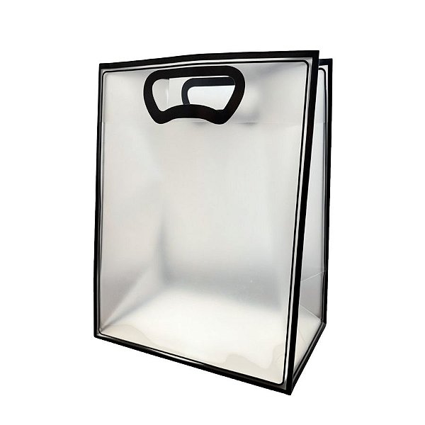 Sacola Transparente Fosca Pvc Alça Plana Preto - 30x23x15cm - 10 unidades - 10 unidades - Cromus - Rizzo