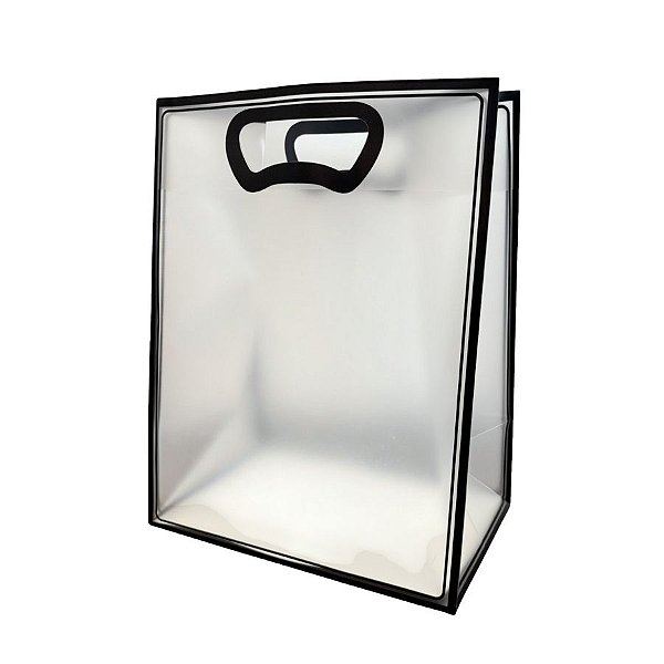 Sacola Transparente Fosca Pvc Alça Plana Preto - 30x23x15cm - 1 unidade - 1 unidade - Cromus - Rizzo