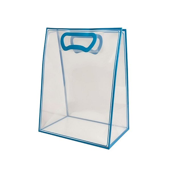 Sacola Transparente Fosca Pvc Alça Plana Azul Claro - 25x15x9cm - 1 unidade - 1 unidade - Cromus - Rizzo