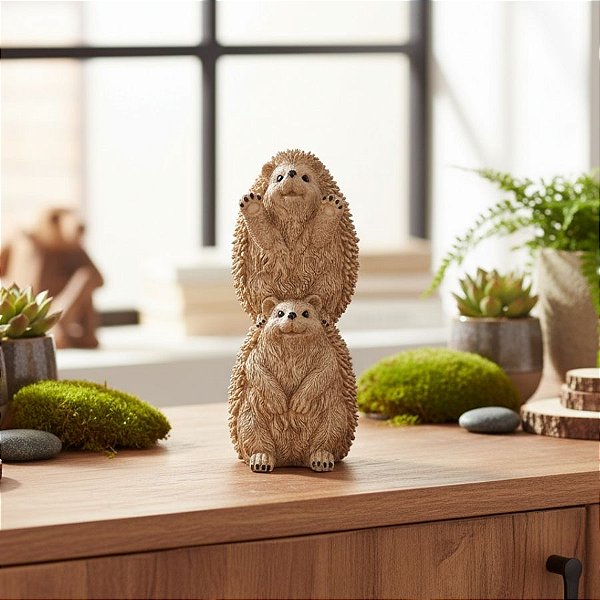 Escultura Ouriços em Poliresina - 17x6,5cm - 1 unidade - Rizzo