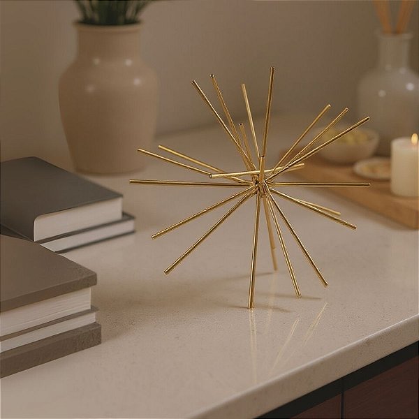 Escultura Ouriço Dourado em Metal - 13x13cm - 1 unidade - Rizzo