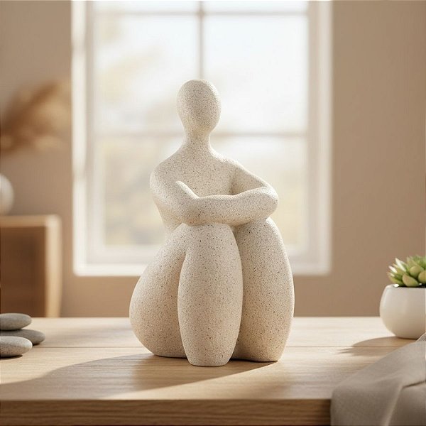 Escultura Mulher Pensando em Poliresina -  Off White - 19,5x10,5x11cm - 1 unidade - Rizzo