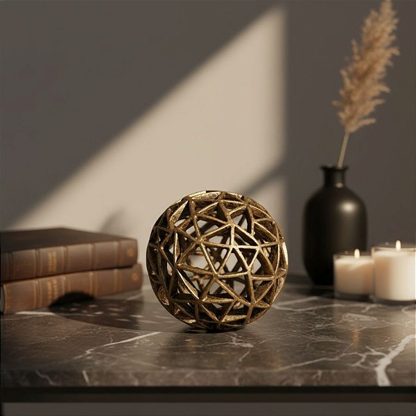 Escultura Esfera em Poliresina - Dourada - 9x9cm - 1 unidade - Rizzo