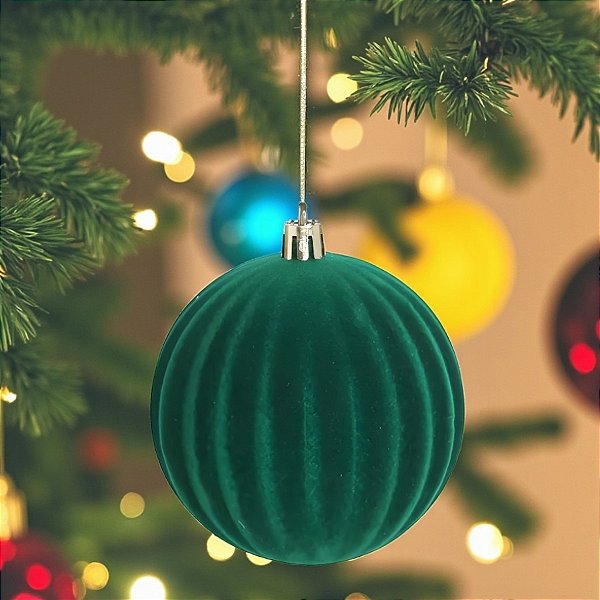 Bolas de Natal - Verde Escuro Texturizada - 8cm - 6 unidades - Cromus - Rizzo