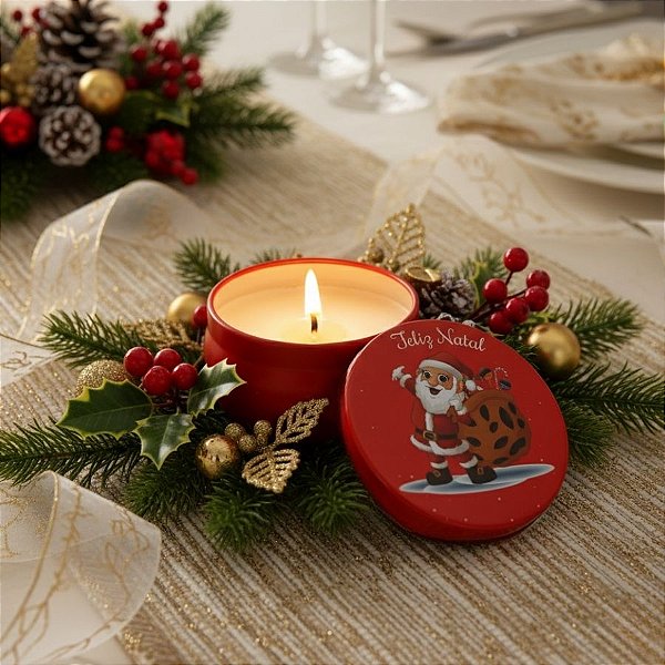 Vela Aromática De Natal - Lata Metálica Feliz Natal Noel - 96g  - 1 unidade - Rizzo