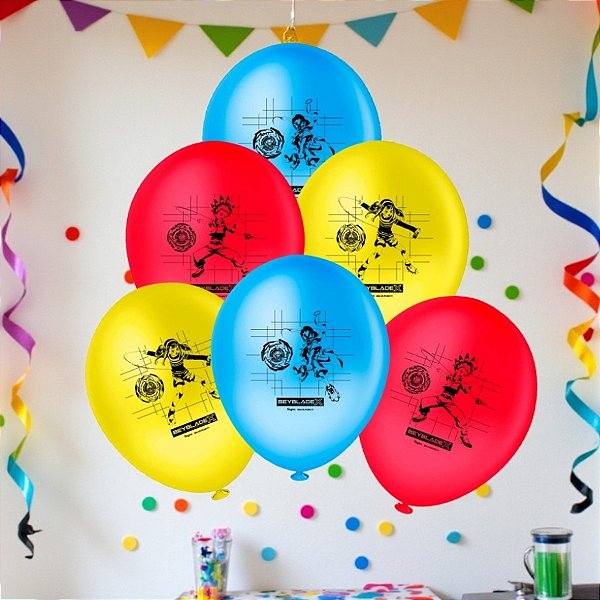 Balão de Festa Decorado 9" 23cm - Beyblade X - 25 unidades - Regina - Rizzo