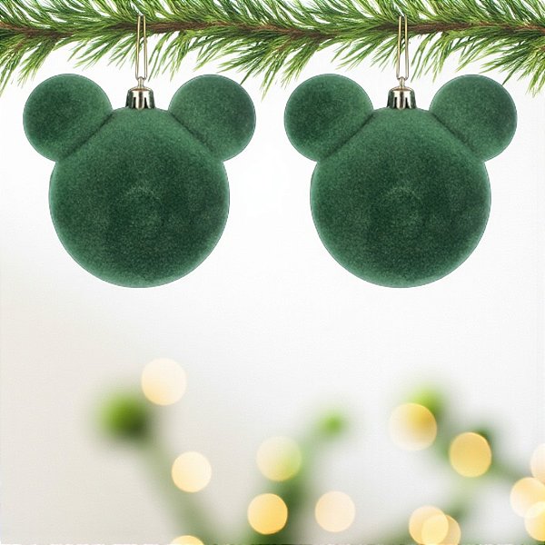 Bola de Natal - Mickey - Aveludada Verde - 10cm - 2 unidades - Disney Original - Rizzo