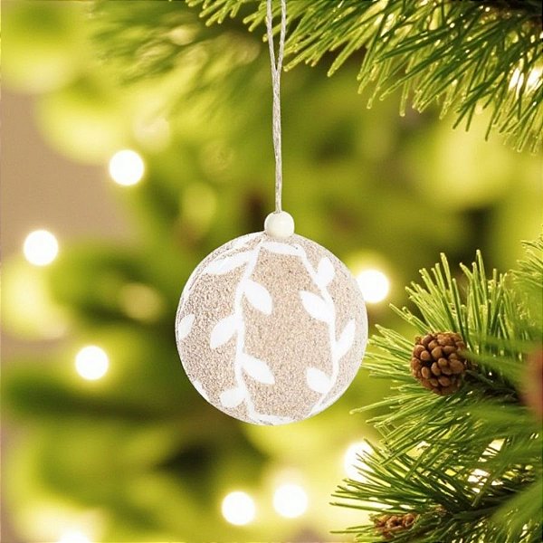 Bolas de Natal - Folhas Marrom/Branco - 10x10cm  - 4 unidades - Cromus - Rizzo