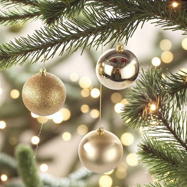Bolas de Natal em Tubo - Ouro Fosco com Glitter - 4x4cm  - 6 unidades - Cromus - Rizzo