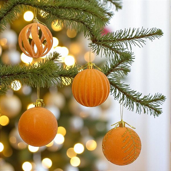 Bolas de Natal em Tubo - Kit Grande Marrom Claro - 8x8cm - 25 unidades - Rizzo