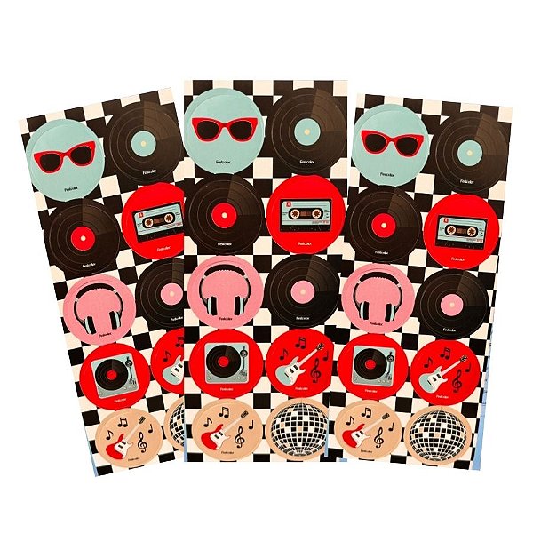 Adesivo Redondo - Festa Retrô - 4x4cm - 30 unidades - FestColor - Rizzo