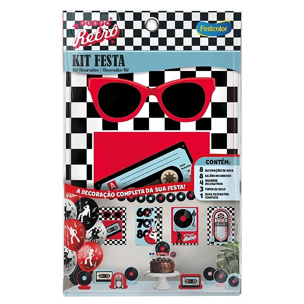 Kit Festa Retrô - 24 Peças - 1 unidade - FestColor - Rizzo