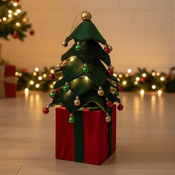 Enfeite Decorativo De Natal Com LED - Árvore Sobre Caixa De Presente - 90cm - 1 unidade - Rizzo