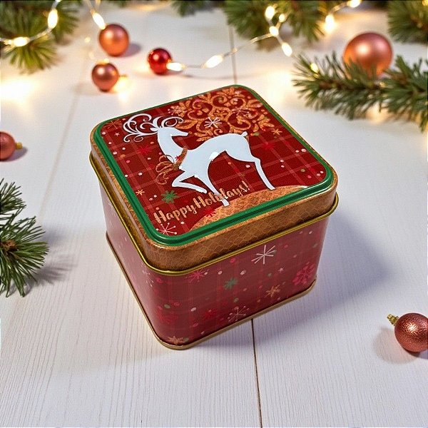 Lata de Metal de Natal - Rena - 7,5x7x6cm - 1 unidade - Rizzo