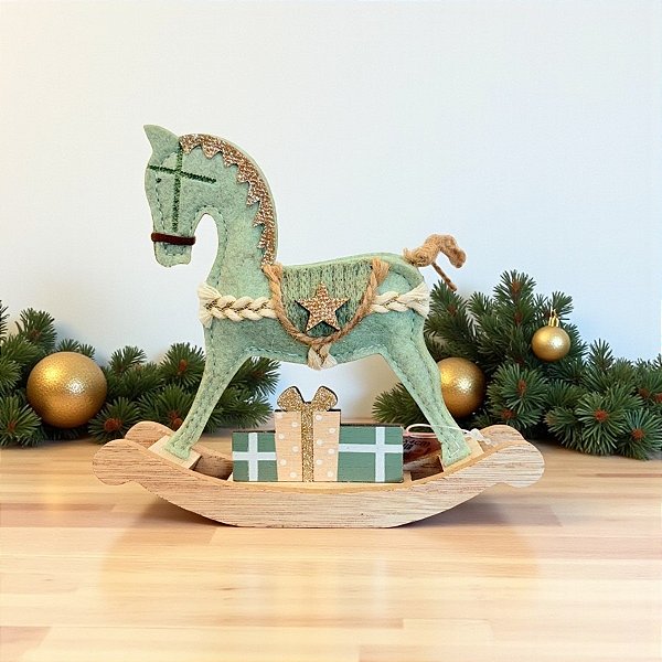 Enfeite Decorativo de Natal - Cavalo de Balanço Verde - 14x16x4cm - 1 unidade - Cromus - Rizzo