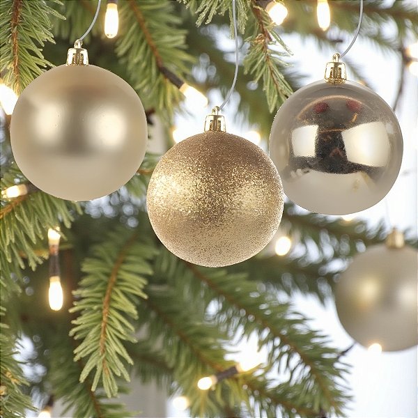 Bolas de Natal em Tubo - Ouro Lisa, Matte e Glitter - 6cm - 6 unidades - Cromus - Rizzo