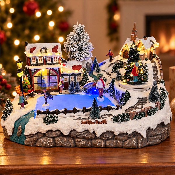 Cenário De Natal - Patins no Gelo com Som , Luz e Movimento - 42x34x25cm - RZO02330 - 1 unidade - Rizzo