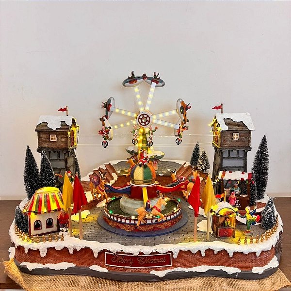 Cenário De Natal - Parque de Diversão com Som , Luz e Movimento - 68x46x41cm - 1 unidade - Rizzo