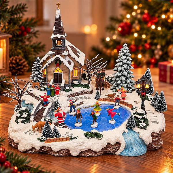 Cenário De Natal - Patins no Gelo com Som , Luz e Movimento - 48x45x41cm - RZO02319 - 1 unidade - Rizzo