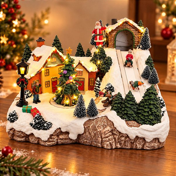 Cenário De Natal - Montanha de Ski de Natal com Som , Luz e Movimento - 30x26x21cm - RZO02328 - 1 un - Rizzo