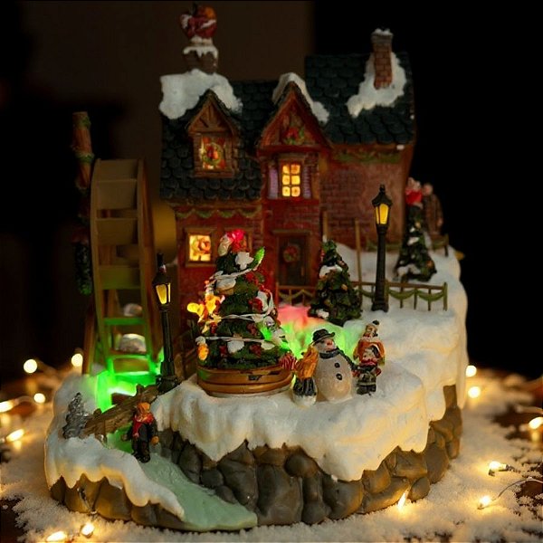 Cenário De Natal - Casa com Roda d'agua com Som , Luz e Movimento - 18x15,5x20,5cm - 1 unidade - Rizzo