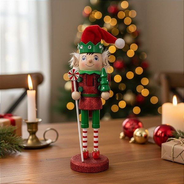 Duende De Madeira - Pirulito - Vermelho e Verde - 25cm - 1 unidade - Artlille  - Rizzo