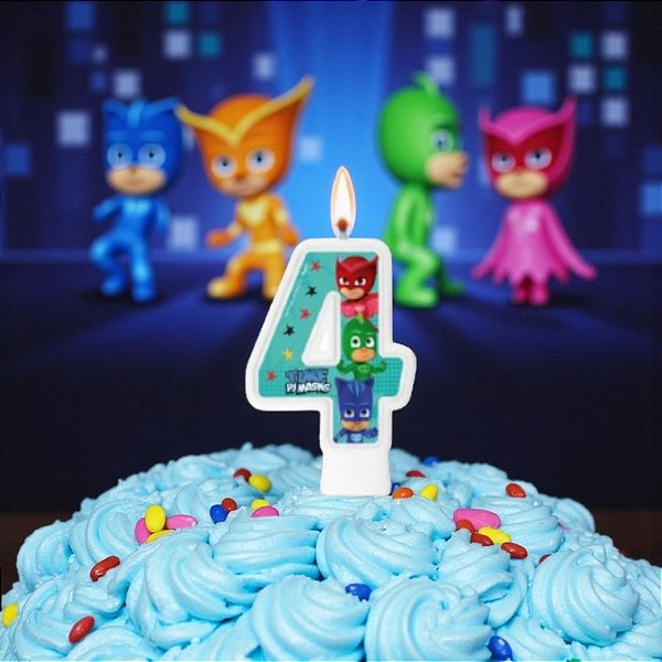 Vela Festa Pj Masks - Número 4 - 8x5cm  - 1 unidade - Regina - Rizzo