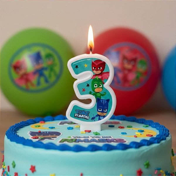 Vela Festa Pj Masks - Número 3 - 8x5cm - 1 unidade - Regina - Rizzo