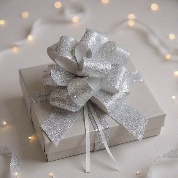 Laço Pronto Glitter - Prata - 1,8x96cm - 1 unidade - Cromus - Rizzo
