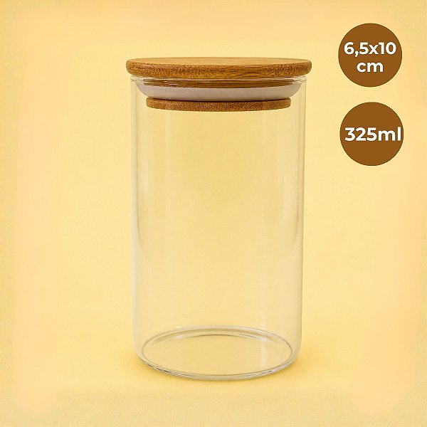 Pote de Vidro Hermético com Tampa de Bambu - 6,5x10cm - 325ml - 1 unidade - Rizzo