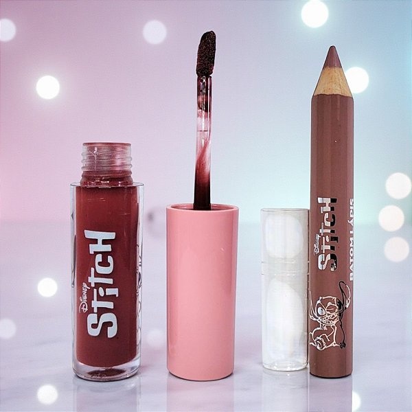 Kit Labial com Gloss e Lápis - Stitch  - 1 unidade - Disney Original - Rizzo