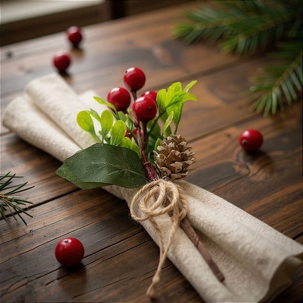 Galho Decorativo de Natal - Berry - Verde e Vermelho - 16cm - 1 unidade - Cromus - Rizzo