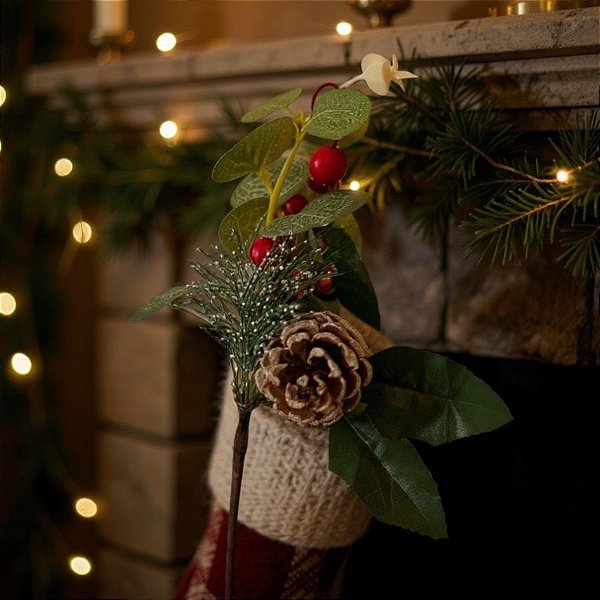 Galho Decorativo de Natal - Berry - Verde e Vermelho - 23cm - 1 unidade - Cromus - Rizzo