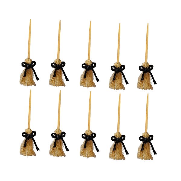 Pick Decorativo de Halloween - Mini Vassoura de Palha - 11cm - 10 unidades - Rizzo