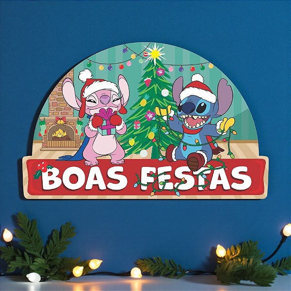 Painel Decorativo - Natal Stitch - 33x54cm - 1 unidade - Disney Original - Rizzo
