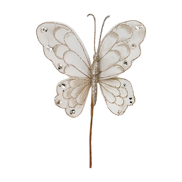 Pick Decorativo De Natal - Borboleta - Branco - 27cm - 1 unidade - Rizzo
