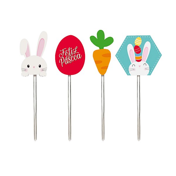 Pick Decorativo - Feliz Páscoa Energia - Sortido - 12 unidades - Cromus - Rizzo