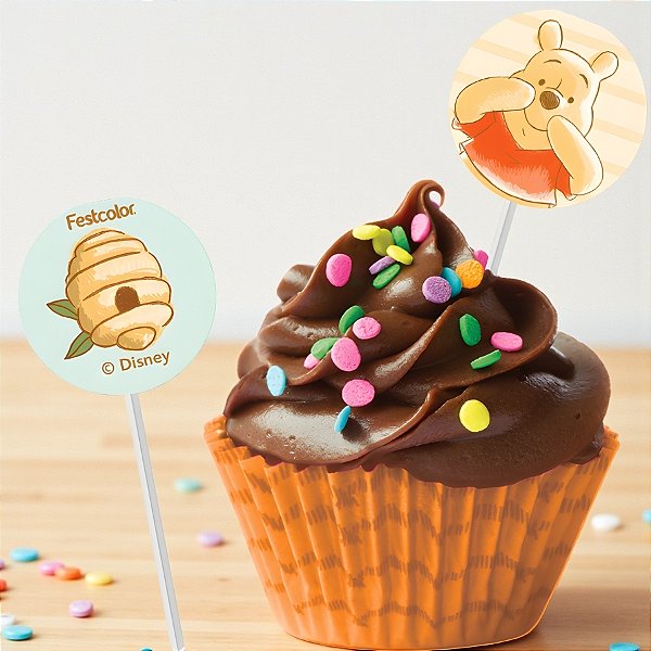 Pick Decorativo para Doces - Ursinho Pooh - 3,5x8,5cm - 8 unidades - Festcolor - Rizzo