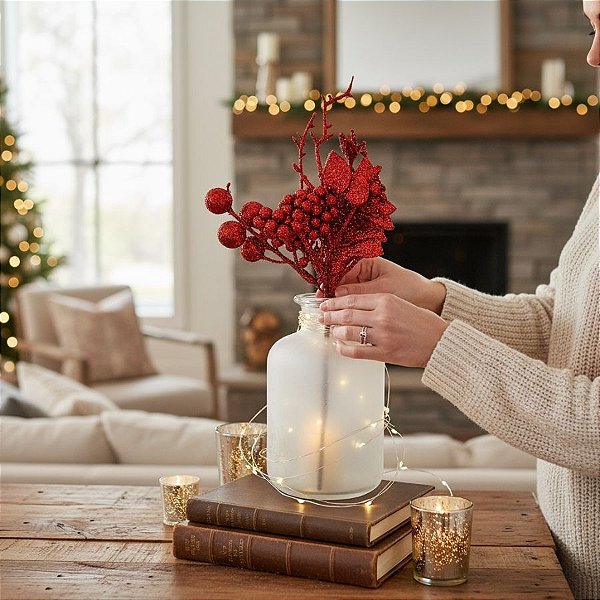 Galho Decorativo de Natal - Vermelho - 26cm - 1 unidade - Cromus - Rizzo