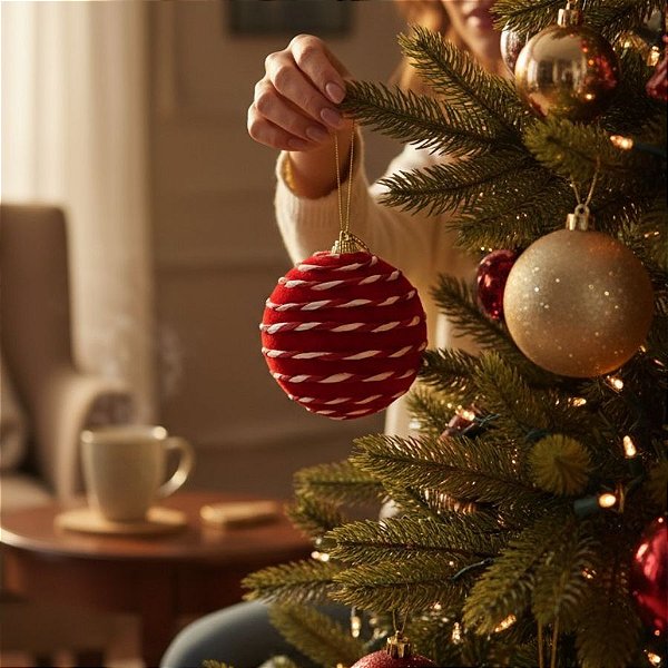 Bolas de Natal - Vermelho e Branco Matte - 8cm - 3 unidades - Cromus - Rizzo