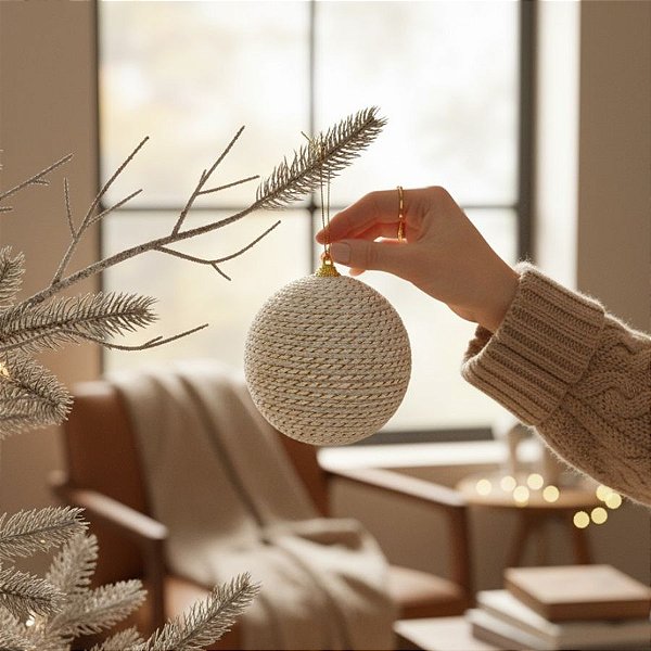 Bolas de Natal - Branco e Dourado - 8cm - 3 unidades - Cromus - Rizzo