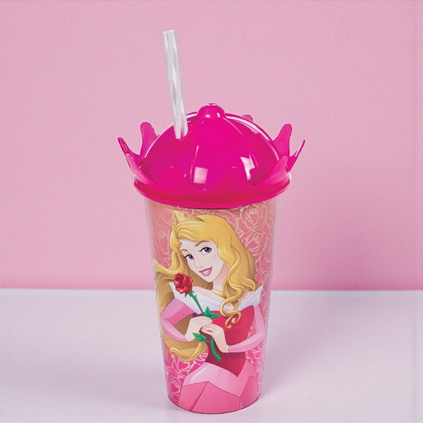 Copo com Canudo e Tampa Coroa - Aurora - 500ml - 1 unidade - Disney Original - Rizzo