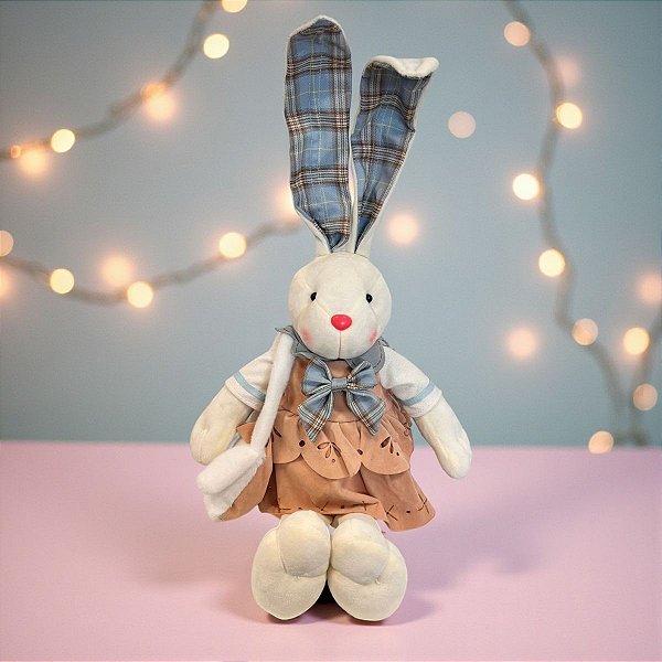 Enfeite Decorativo de Páscoa - Coelho de Vestido Bege e Bolsa - 54cm - 1 unidade - Cromus - Rizzo