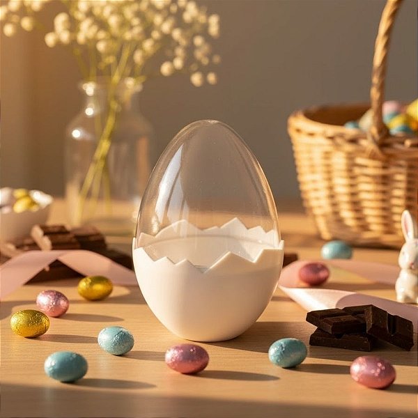 Ovo Acrílico Transparente com Base Branca - 12cm - 1 unidade - Rizzo